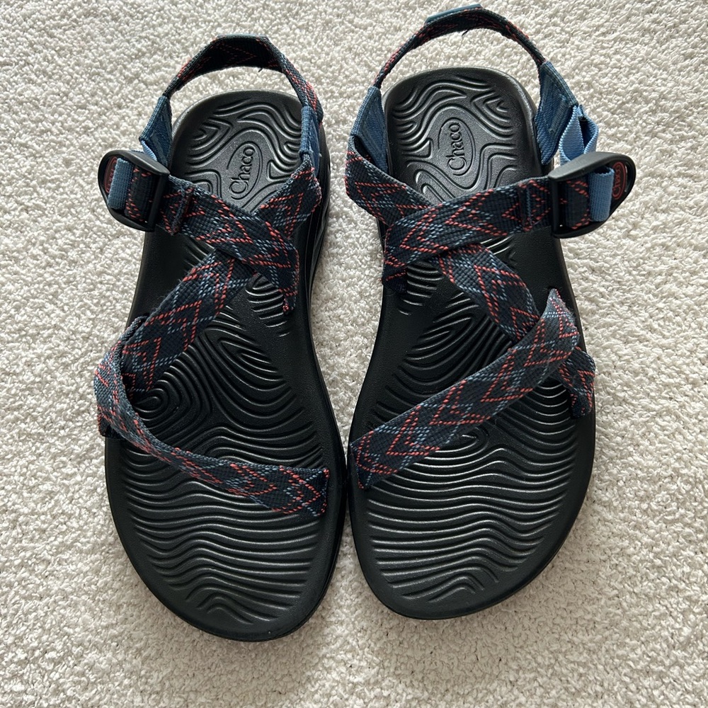 Chaco Black Sandals with Blue and Red Straps
